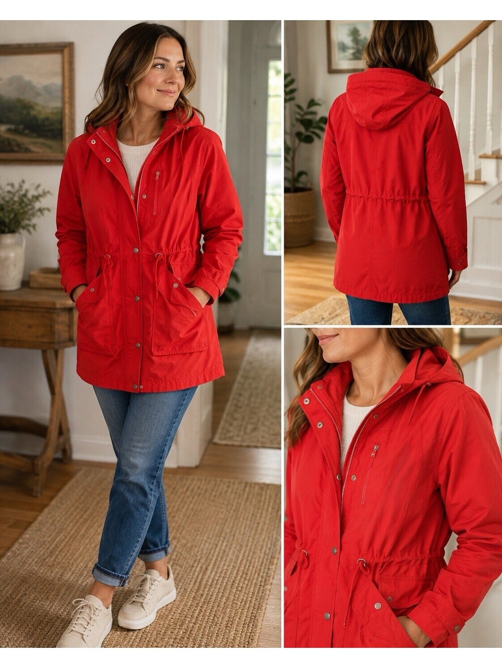 J.Crew Women’s XS Red Hooded Utility Parka Jacket Drawstring Waist AS IS